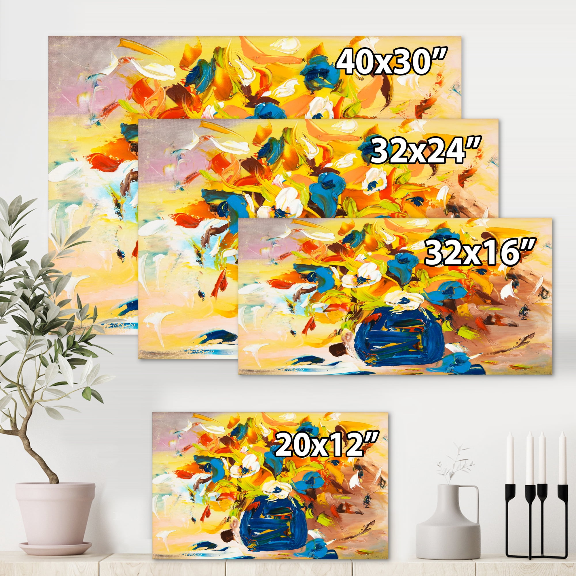 Designart ' A VIbrant Flower Bouquet In Blue and Yellow ' Traditional Canvas Wall Art Print