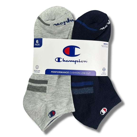 CHAMPION SOCKS MEN'S - LOW CUT - SOLID 253 - GRAY BLUE - LARGE (6-12) PACK 6 XX