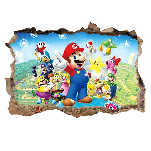 Anime Mario Wall Sticker For Bedroom Living Room Nursery Party Decorations Cartoon Background Self-Adhesive Wall Decor Baby Boy Girl Kids Room Wall Mural Decor Poster Gift