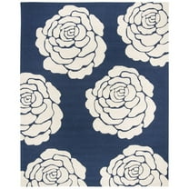 SAFAVIEH Cambridge Permelia Geometric Floral Wool Area Rug, Navy/Ivory, 6' x 6' Round