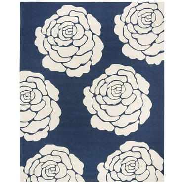 SAFAVIEH Cambridge Permelia Geometric Floral Wool Area Rug, Navy/Ivory, 6' x 6' Round
