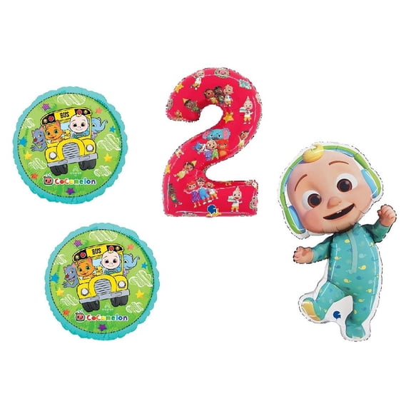 CoComelon 2nd Happy Birthday Mylar Foil Balloon 4 Piece Bouquet Decorations Set