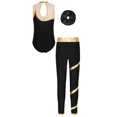 thumbnail image 3 of Yartina Kids Girls Gymnastic Yoga Ballet Dance Suit Metallic Leotard with Legging Headwear Ice Gold&Black 6, 3 of 7