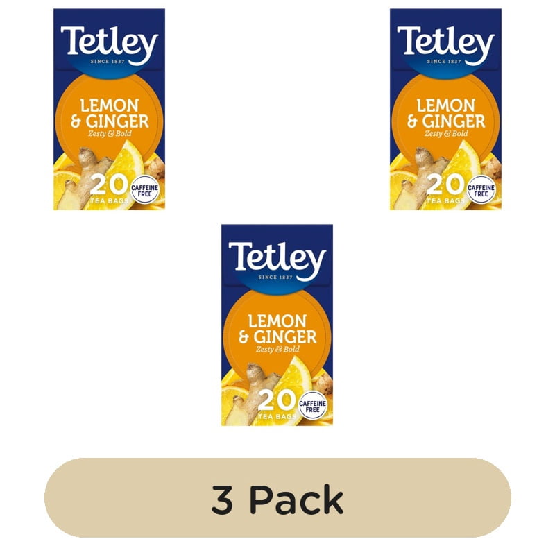 Tetley Herbal Zingy Lemon & Ginger Tea Bags 20's, British Import (Pack of 3)