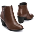 thumbnail image 2 of BLISSFUL STEP Women's Ankle Boots Mid Height Chunky Heel Round Toe Two Zipper Booties Brown 9, 2 of 8