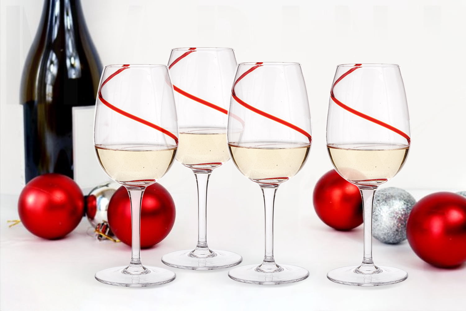 Holiday Time Red Swirl White Wine 4pack
