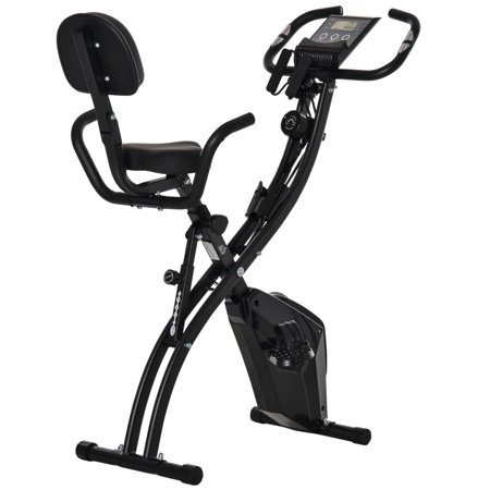 Black Soozier Folding 3-in-1 Recumbent Upright Exercise Bike with Arm Resistance Bands Adjustable Seat and 8 Level Magnetic Resistance for Total Body Workout - Sports Fitness Exercise B