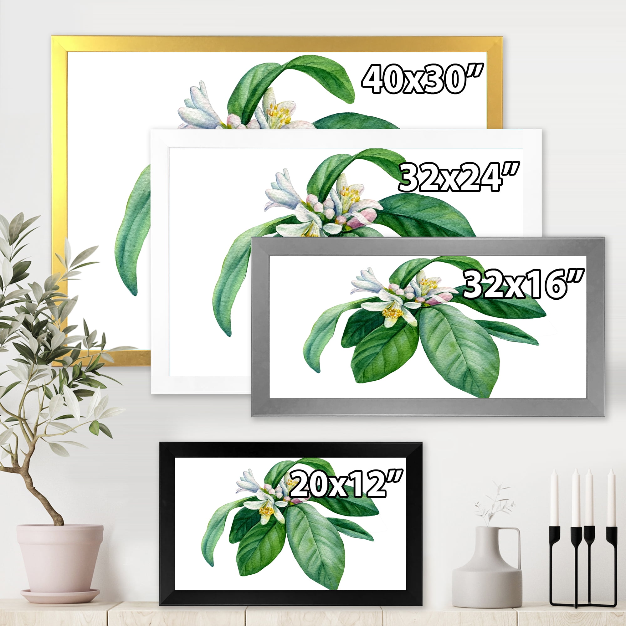 Flowering Mandarin With Branch 20 in x 12 in Framed Painting Canvas Art Print, by Designart