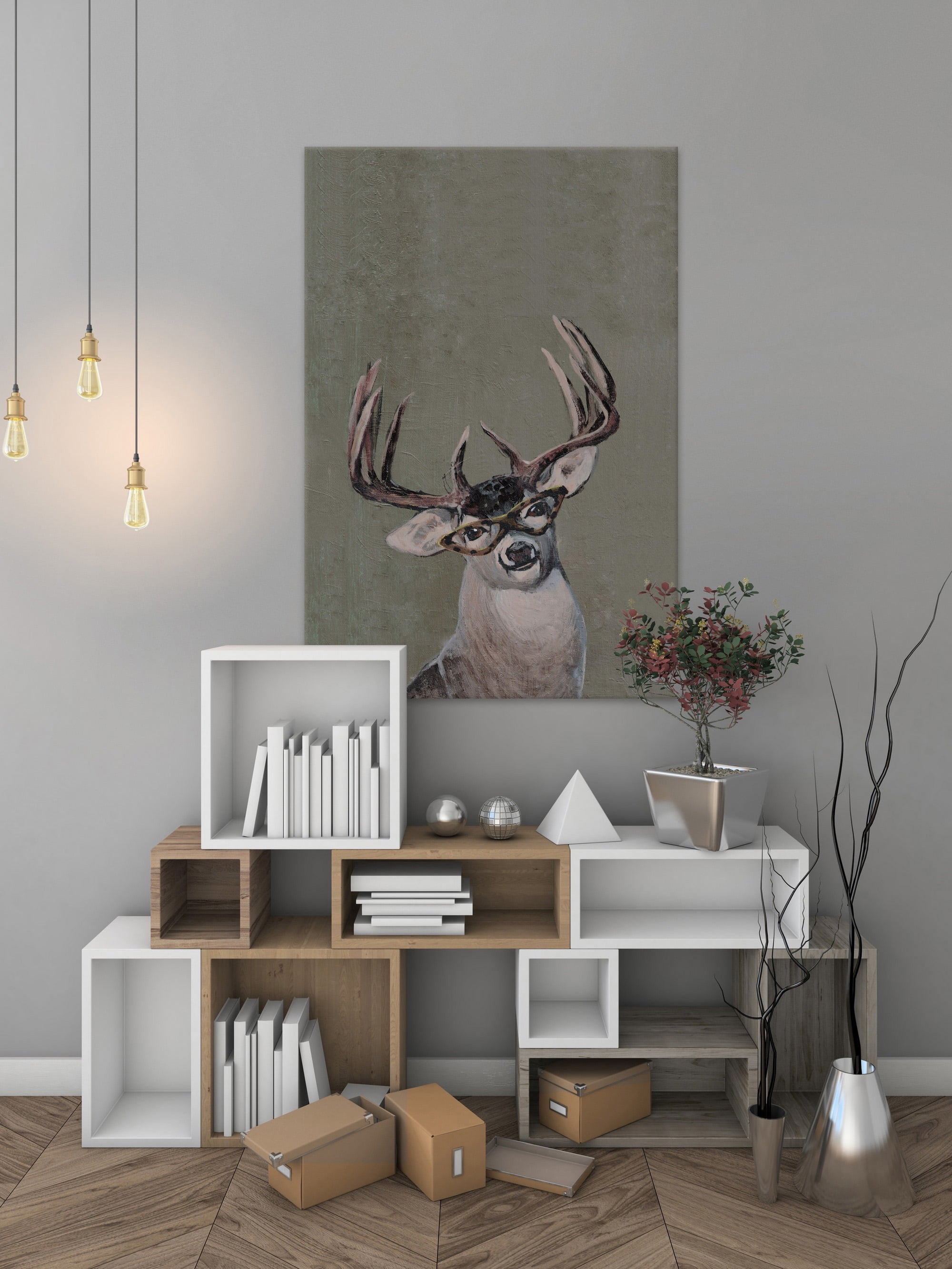 Nerdy Deer II Painting Print on Wrapped Canvas
