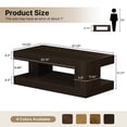 thumbnail image 3 of Hawsaiy Farmhouse Coffee Table with Storage Shelf & LED Light, 47" Rectangular Wood Coffee Table, 2-Tier Rustic Center Table for Living Room, Apartment, Office, Dark Walnut, 3 of 11