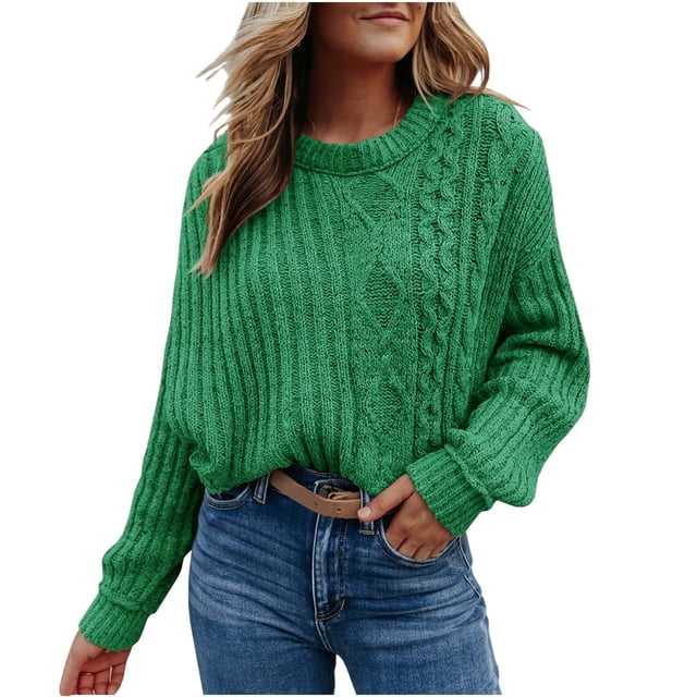 Qertyioot Pull pour Femmes, Mode Décontractée Manches Longues Col Rond Pull Tricoté
