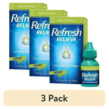 (3 pack) Refresh Relieva Lubricant Eye Drops, Lubricates & Protects Dry Eyes, 0.33 FL OZ