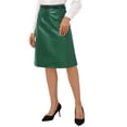 thumbnail image 4 of Falda de imitación de cuero para mujer Inspire Chic, de corte A, cintura alta, lápiz vintage, midi, tamaño M, verde profundo, 4 of 6