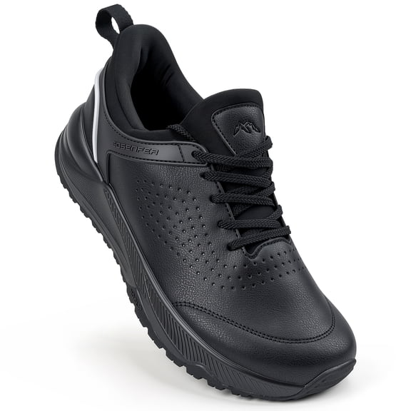 Sosenfer Men's Wide Toe Box Work Shoes | Non-Slip Waterproof Hands-Free Slip-On | Anti-Fatigue Supportive Sneakers for Standing All Day