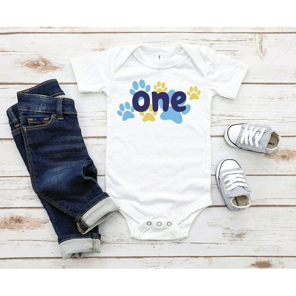Blue Dog One First Birthday Baby Infant Bodysuit, Blue First Birthday Baby Outfit, 1St Bday Baby Bodysuit Cute Baby Onesie, BABY BODYSUIT LAT 4424