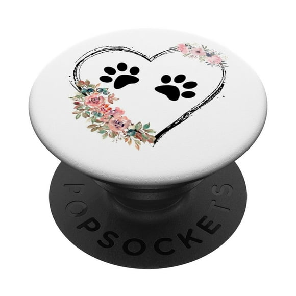 PopSockets, adhesivo PopGrip, corazón de perro con estampado de patas y flores