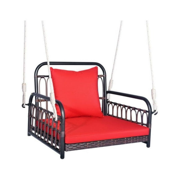 Yunken Patio Rattan Porch Swing Hammock Chair with Thick Seat Cushion, All-Weather PE Wicker 2-Seater for Garden, Backyard, and Outdoor Lounge