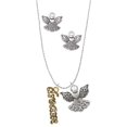 thumbnail image 1 of Delight Jewelry Goldtone Crystal Script ''Dream'' Silver tone Guardian Angel Charm Necklace and Stud Earrings, 1 of 4