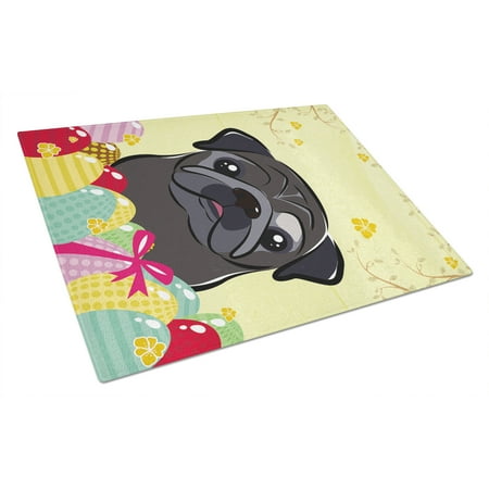 

Caroline s Treasures Black Pug Easter Egg Hunt Glass Cutting Board Large