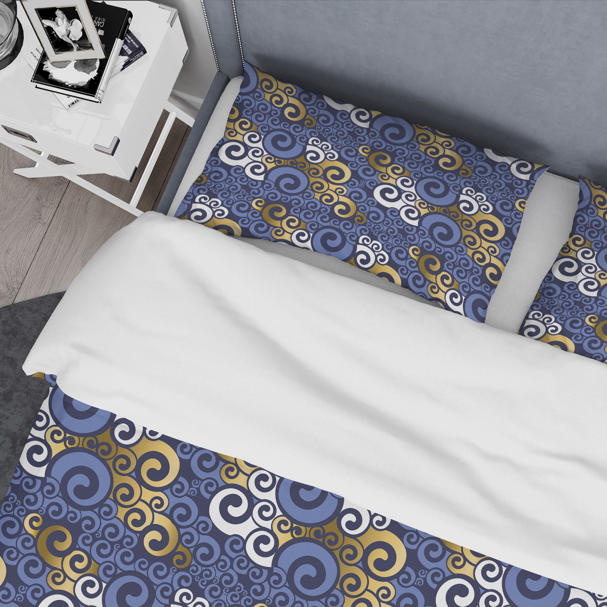 Designart 'Retro Luxury Waves In Gold And Blue III' Mid-Century Modern Duvet Cover Set