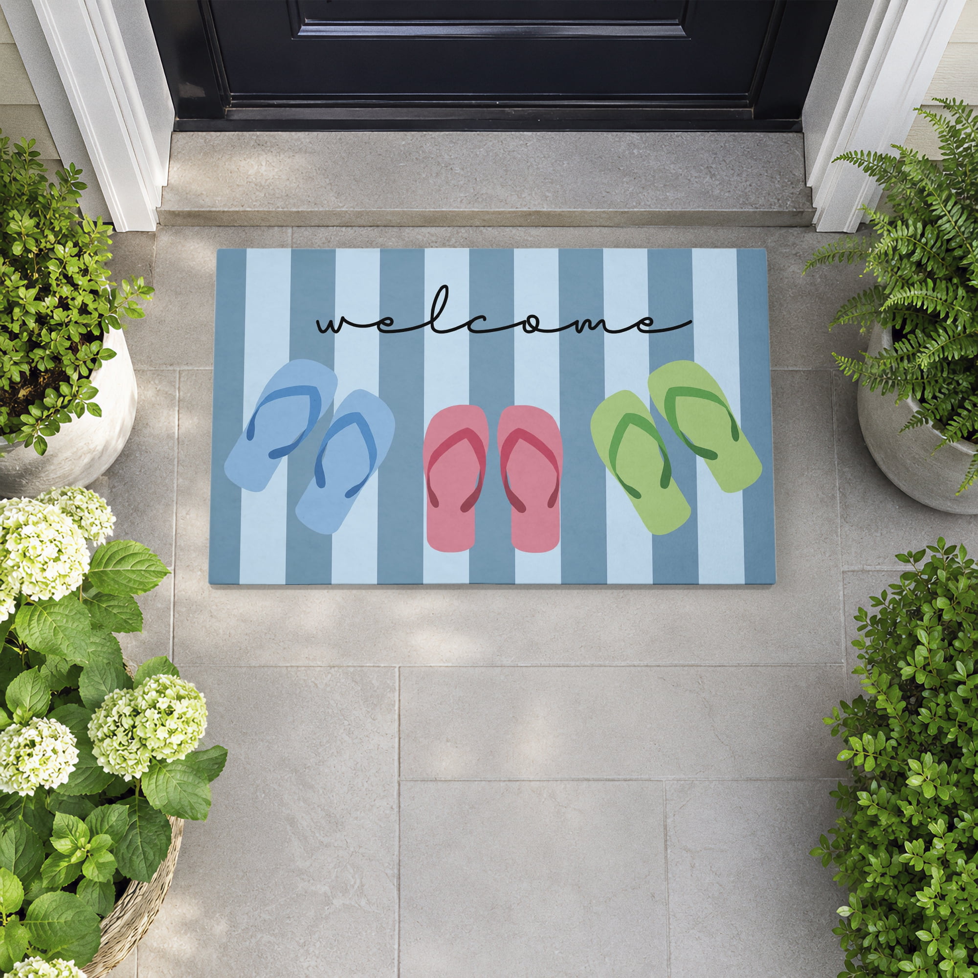 Stupell Industries Striped Summer Welcome Printed Outdoor Door Floor Mat, design by Lil' Rue