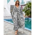 thumbnail image 4 of EDOLYNSA Plus Size Kaftan Dress for Women Swimwear Coverup Elegant Batwing Sleeve Beach Dress Tunic Black and White Printed Housewear, 4 of 9