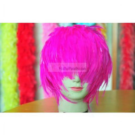 Hot Pink Hackle Feather Wigs Halloween Costume Wig