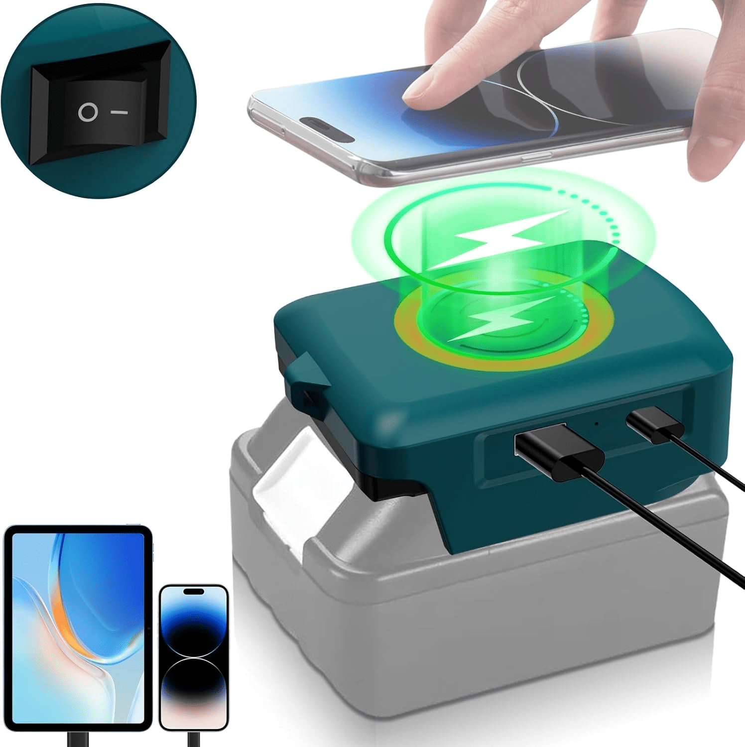 Wireless Phone Charger For Hitachi 18V Li-ion Battery Phone Charger with USB Port and TYPE C Port