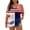 Blue, variant on Women’s Short Sleeve Cold Shoulder Top with Star and Floral Print Loose Fit Casual Independence Day Style Blouse for Summer