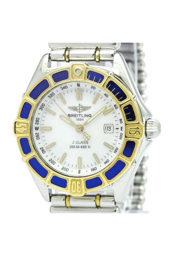 Pre-Owned BREITLING Lady J 18K Gold Steel Quartz Ladies Watch D52065 Polished