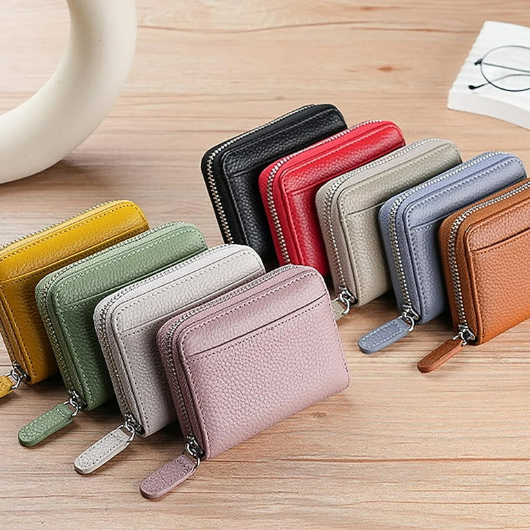 Credit Card Holder Wallet RFID Blocking Slim Genuine Leather Organizer Zipper Pocket Id Card Pouch Case Purse with 20 Card Slots for Women