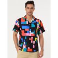 thumbnail image 2 of Unique Bargains Men's Irregular Geometric Short Sleeve Button Down Shirts Black Red S, 2 of 6