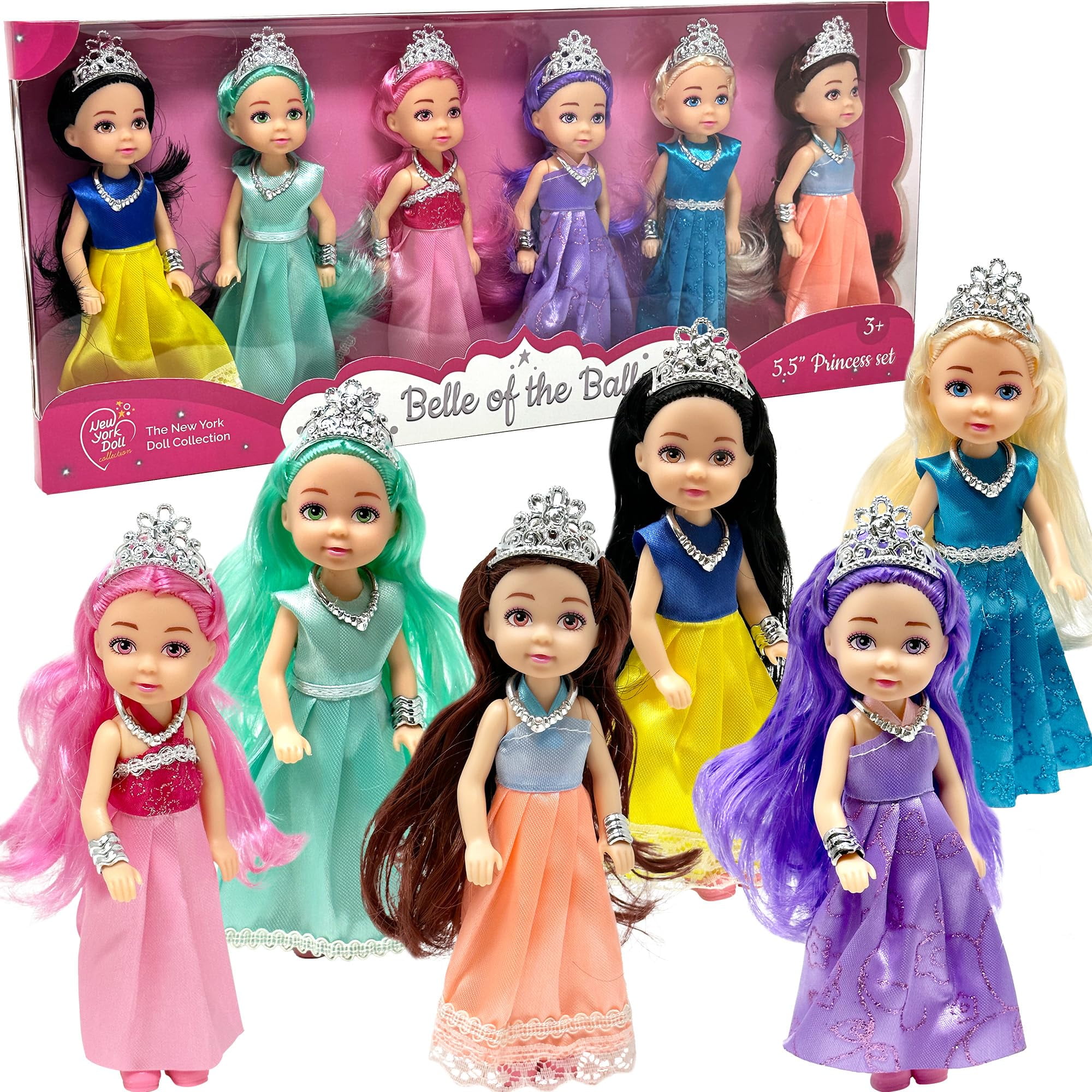 Little Dolls Set With Mini Princess Dolls For Girls Princess Toy Dolls For Dollhouse Small Doll Mini Princess Figures With Tiaras Hair Accessories