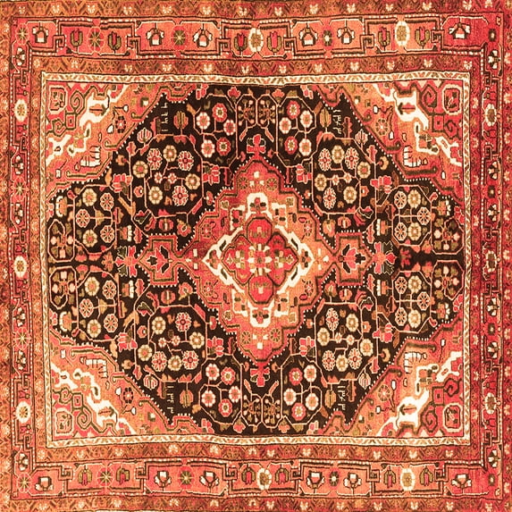 Ahgly Company Indoor Square Medallion Orange Traditional Area Rugs, 8' Square