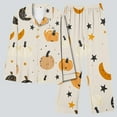 thumbnail image 2 of QIUOMBBP Pajamas Set Womens Button Down Long Sleeve Sleepwear 2 Piece Outfits Halloween Funny Print Loungewear Pjs Sets, Orange, M, 2 of 6