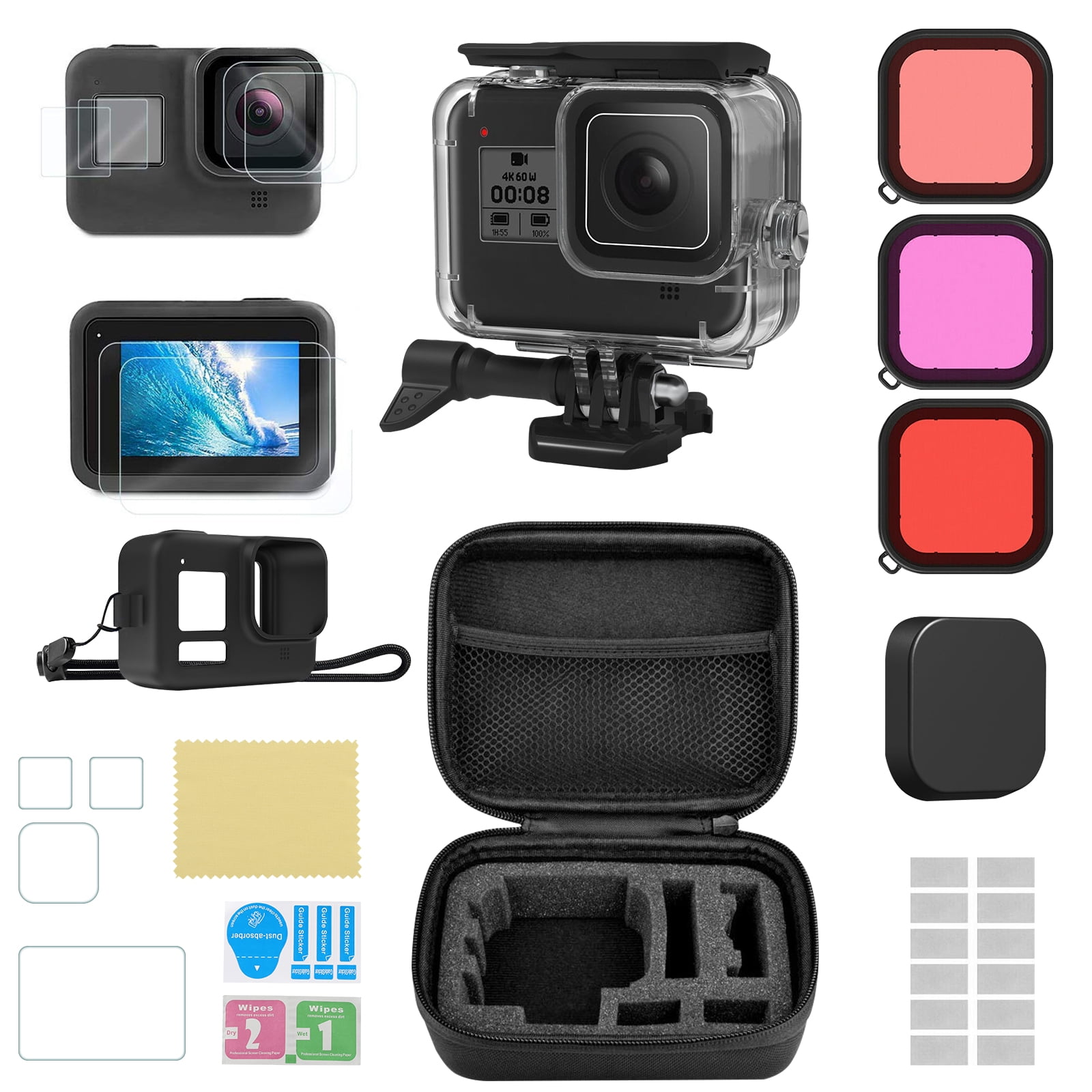 Hard Shell Case With Red Adjustable Partitions Inserts For GoPro Hero+ LCD 