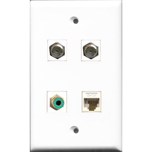 RiteAV 1 Port RCA Green 2 Port Coax Cable TV- F-Type and 1 Port Cat6 Ethernet White Wall Plate