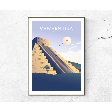 POSTER Mexico Pyramid Poster / Print / Chichen Itza Travel Print / Travel Poster / Retro Wall Art / Pyramid Gift Ideas / Home Decor-UNFRAMED