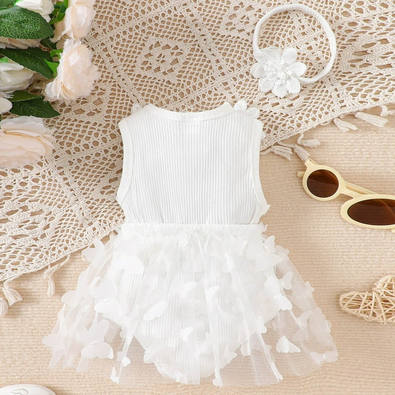 Dagaeig Baby Dresses Newborn Lace Romper Dress Short Sleeve Ruffle Mesh  Tutu Dress 0 3 6 12 18 Months Cute Jumpsuits with Headband(White,6-9  Months) - Walmart.com