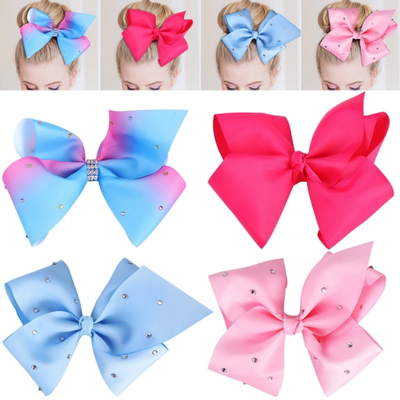 bows TINKSKY 4PCS Grosgrain Ribbon Hair Bows Rhinestone Bowknot Hair Clips Boutique Bows For Girls Kids