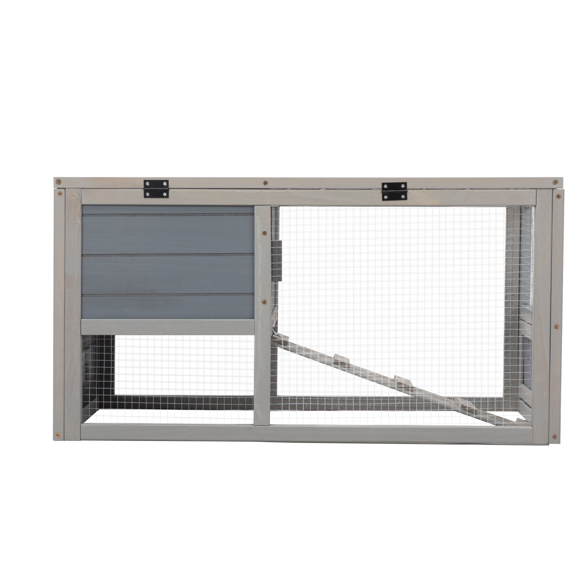 resenkos 35" Outdoor Rabbit Hutch with Wheels, Wood Bunny House with Ramp, Tray, Doors, Openable Top Small Animal Pet Cage, Gray