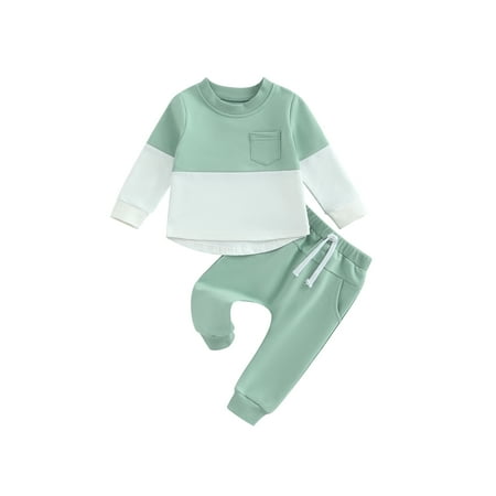 

Kids Toddler Boy Girl Fall Winter Outfits Contrast Color Long Sleeve Sweatshirt Pullover Tops and Pants 2pcs Clothes Set