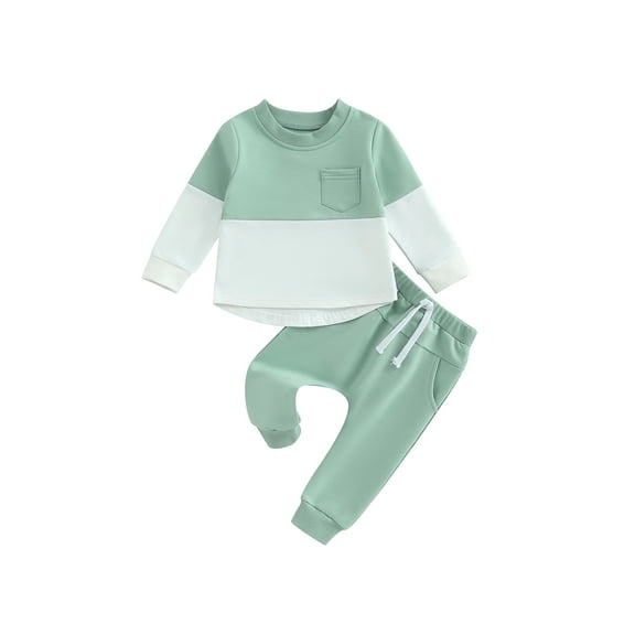 Bagilaanoe 2Pcs Toddler Baby Girl Boy Long Pants Set Contrast Color Long Sleeve Sweatshirt Pullover Tops Sweatpants 6M 12M 18M 24M 3T 4T 5T Kids Casual Sweatsuits