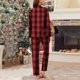 thumbnail image 4 of Karight Women's Fashion Solid Color Checkered Collar Long Sleeved Casual Rlastic Waist With Drawstring And Pockets Long Pants Set, 4 of 4