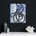 thumbnail image 5 of HENGT  Vertical Canvas Wall Art Abstract Grey and Blue Octopus Painting Printed on Canvas Sea Life Picture Poster Gallery Wrap Vintage Farmhouse Home Décor Ready to Hang, 5 of 5