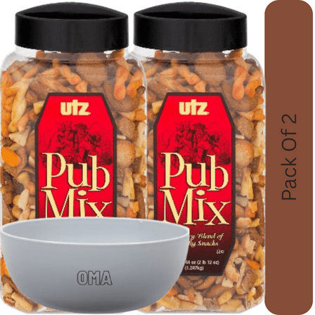 Utz Pub Mix Barrel, Crunchy Savory Snack Assortment, 44 oz. With White Bowl By OMA