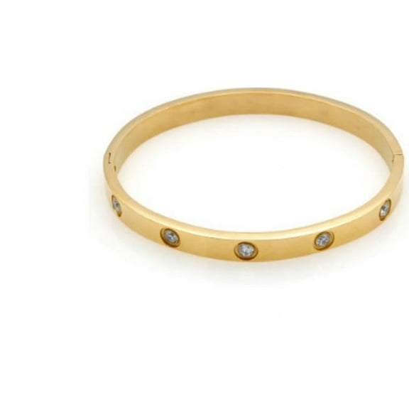 Paris Jewelry 18K Yellow Gold 3 Carat Created White Sapphire CZ Bangle Cuff Bracelet Plated