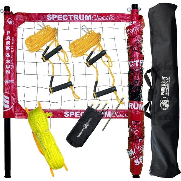 Park & Sun Spectrum Classic Professional Level Volleyball Net System (Red)