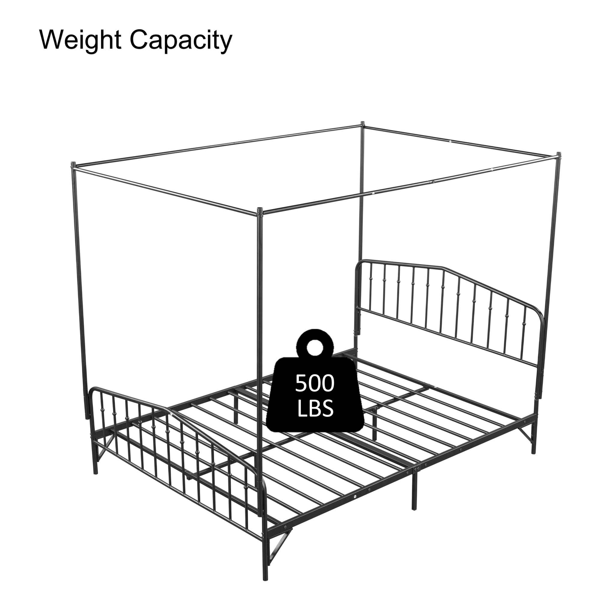 Momspeace Detachable Queen Anti-Noise Metal Canopy Bed, with Footboard for Teens Kids Adult, Black