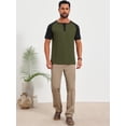 thumbnail image 2 of DARING DIVA Men's Henley Button Down Color Block Short Sleeve T-Shirt L Olive Green, 2 of 7